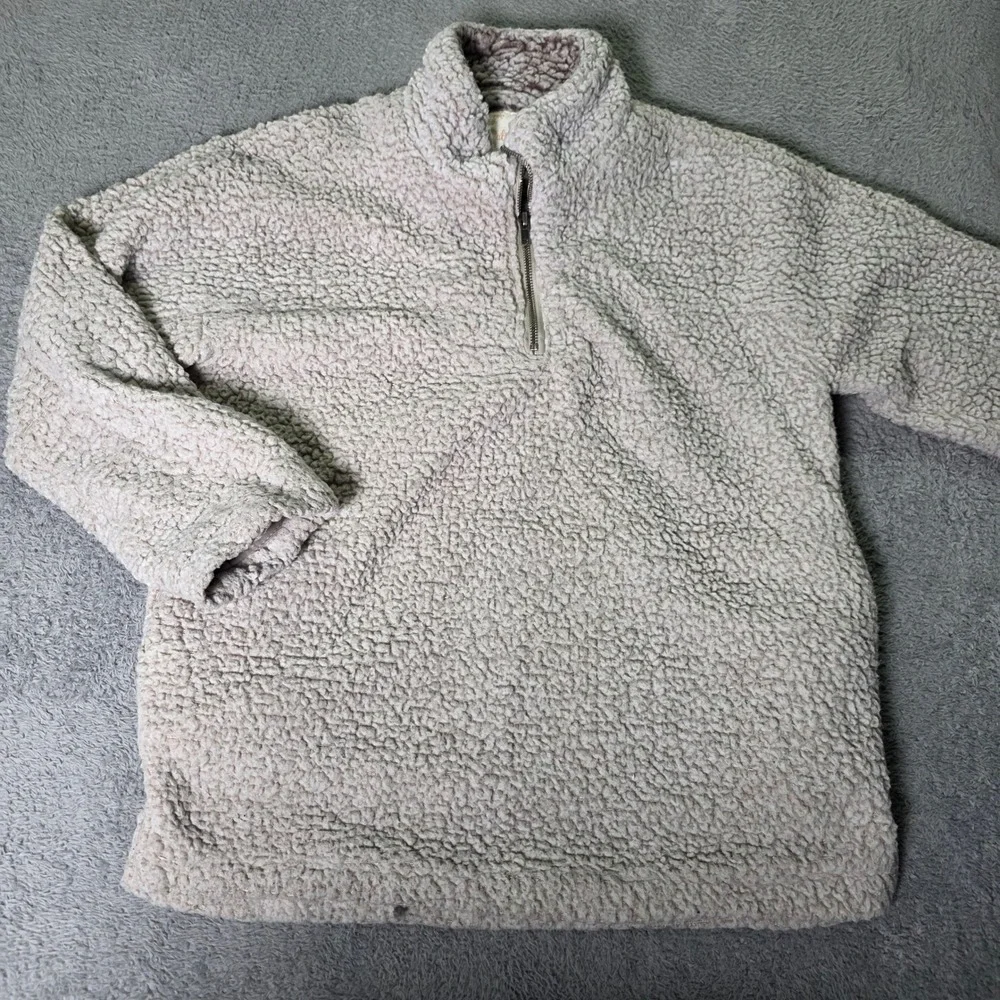 Altar'd State Womens Small Pullover Oatmeal Sherpa Quarter Zip ASJKX6151 Fleece